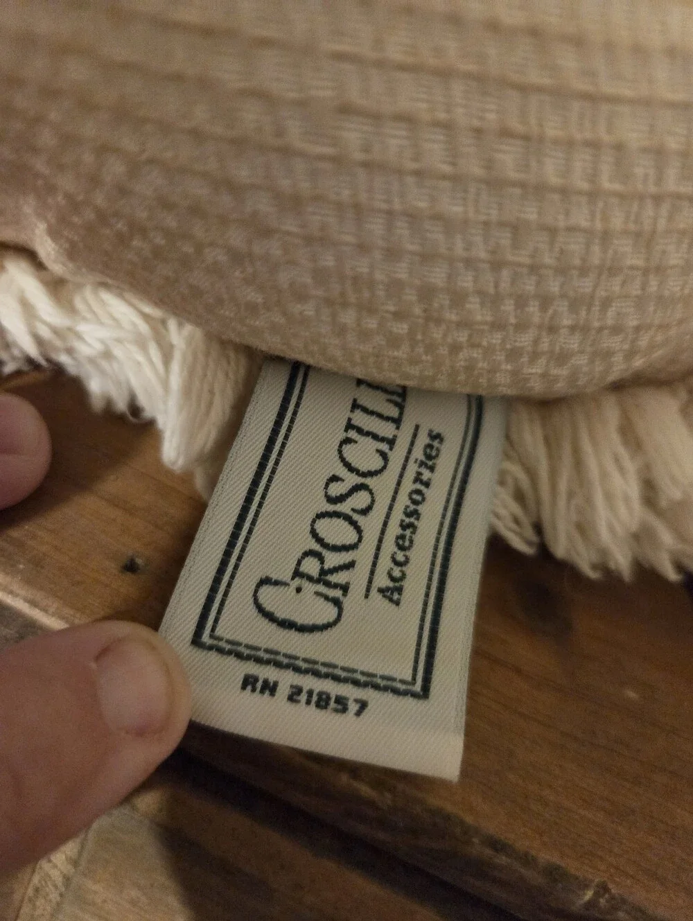 Croscill Cream Throw Pillow with Muted Floral and Fringe